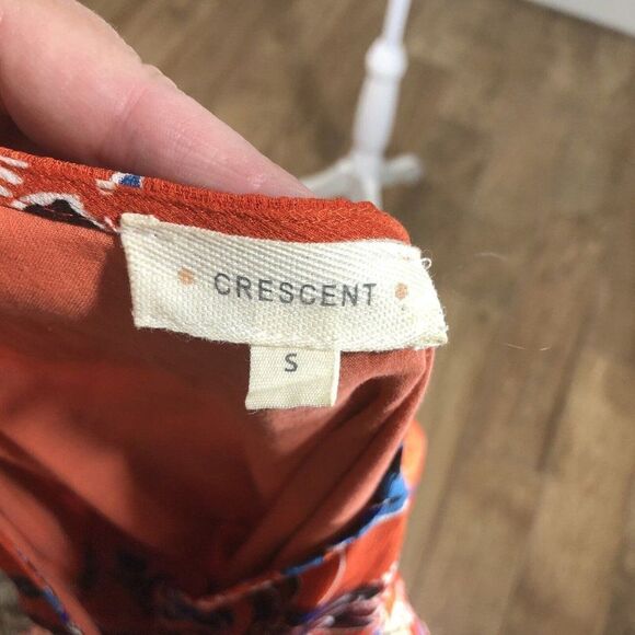 Crescent Surplice Mock Wrap Maxi Dress Small Flutter Sleeve Coral Floral Print - Picture 12 of 12